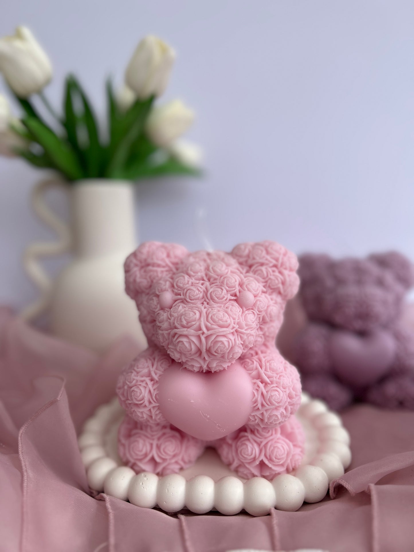 XL rose bear candle